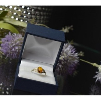 925 Sterling Silver Amber Ring Size 6.5