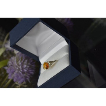 925 Sterling Silver Amber Ring Size 6.5