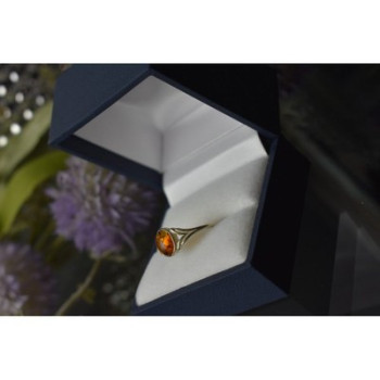 925 Sterling Silver Amber Ring Size 6.5