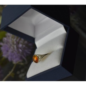 925 Sterling Silver Amber Ring Size 6.5