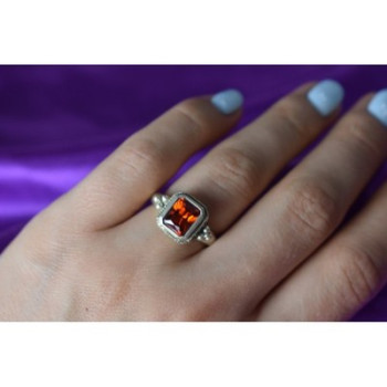 925 Sterling Silver Orange CZ Ring Size 6.5