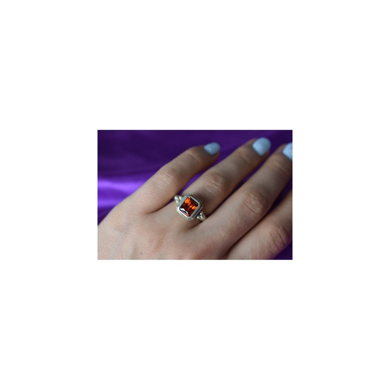925 Sterling Silver Orange CZ Ring Size 6.5