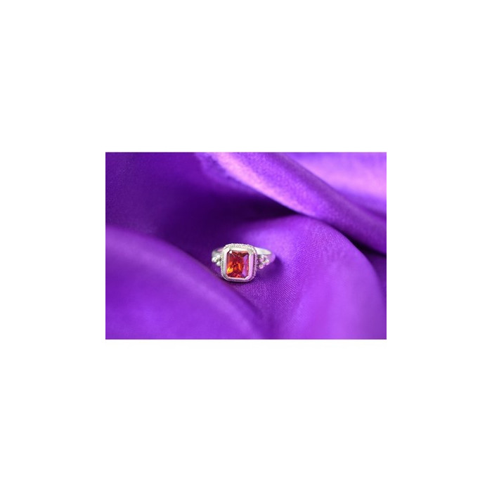 925 Sterling Silver Orange CZ Ring Size 6.5