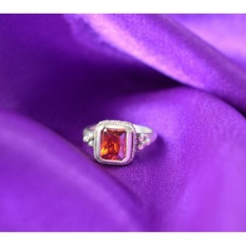 925 Sterling Silver Orange CZ Ring Size 6.5