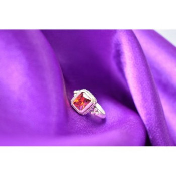 925 Sterling Silver Orange CZ Ring Size 6.5