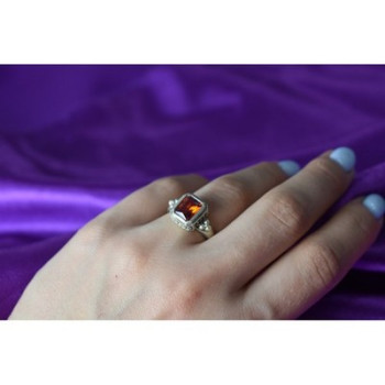 925 Sterling Silver Orange CZ Ring Size 6.5