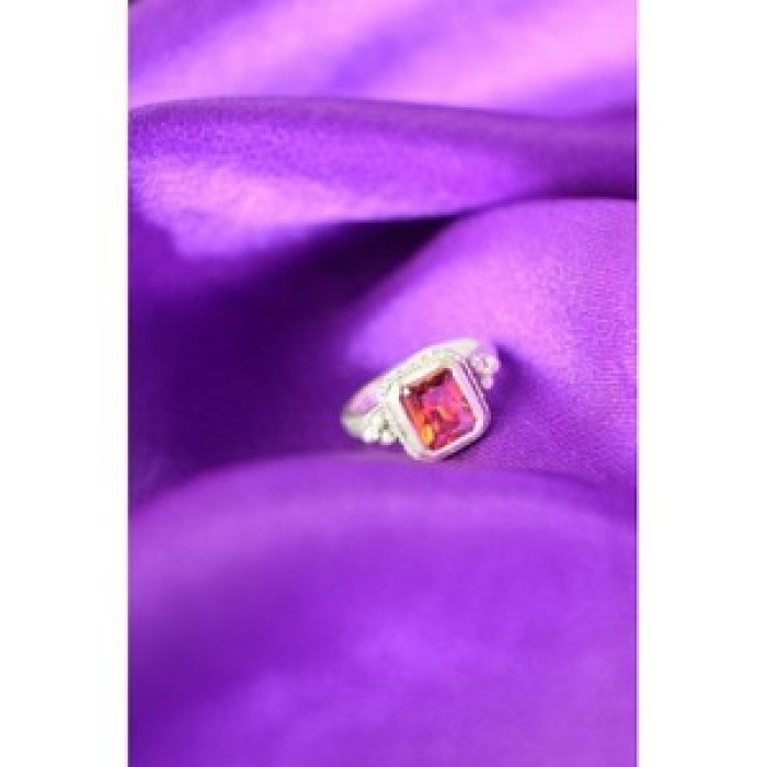 925 Sterling Silver Orange CZ Ring Size 6.5