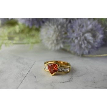 925 Sterling Silver Gold Plated Orange Topaz & CZ Ring Size 8.5