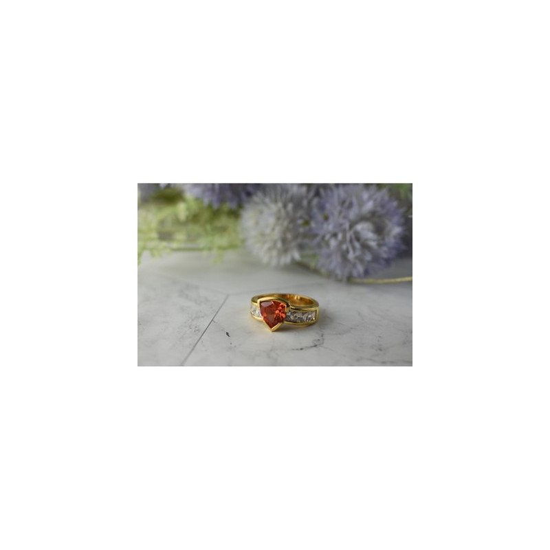 925 Sterling Silver Gold Plated Orange Topaz & CZ Ring Size 8.5