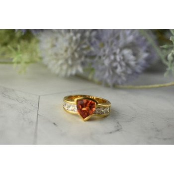 925 Sterling Silver Gold Plated Orange Topaz & CZ Ring Size 8.5