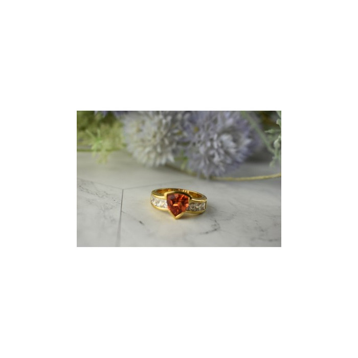925 Sterling Silver Gold Plated Orange Topaz & CZ Ring Size 8.5