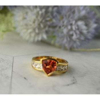 925 Sterling Silver Gold Plated Orange Topaz & CZ Ring Size 8.5
