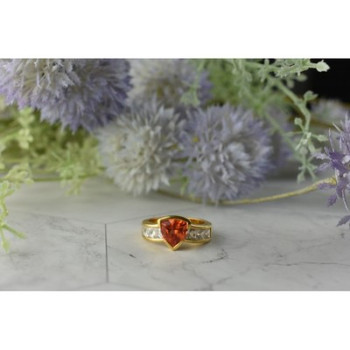 925 Sterling Silver Gold Plated Orange Topaz & CZ Ring Size 8.5