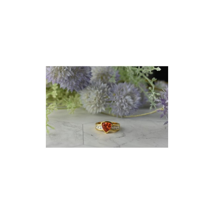 925 Sterling Silver Gold Plated Orange Topaz & CZ Ring Size 8.5