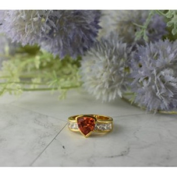 925 Sterling Silver Gold Plated Orange Topaz & CZ Ring Size 8.5