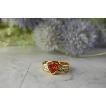 925 Sterling Silver Gold Plated Orange Topaz & CZ Ring Size 8.5