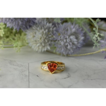 925 Sterling Silver Gold Plated Orange Topaz & CZ Ring Size 8.5
