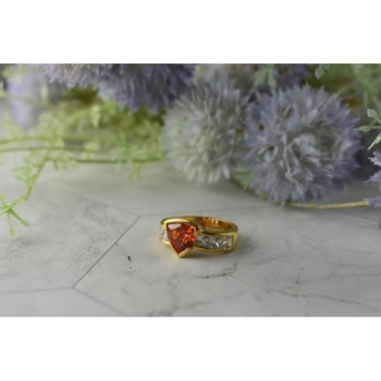 925 Sterling Silver Gold Plated Orange Topaz & CZ Ring Size 8.5