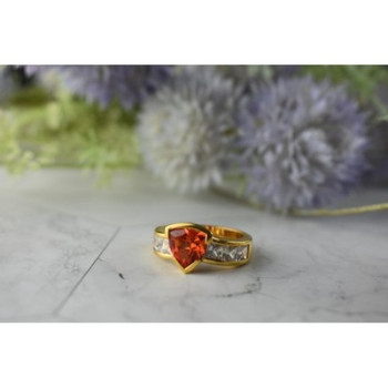 925 Sterling Silver Gold Plated Orange Topaz & CZ Ring Size 8.5