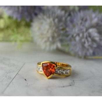 925 Sterling Silver Gold Plated Orange Topaz & CZ Ring Size 8.5