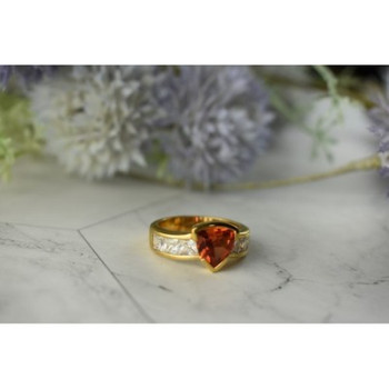 925 Sterling Silver Gold Plated Orange Topaz & CZ Ring Size 8.5