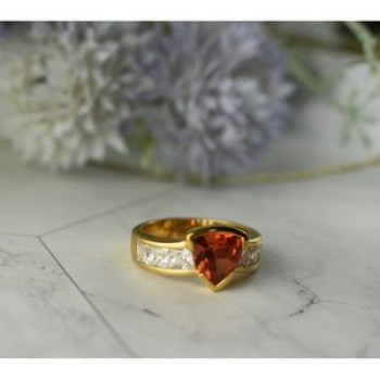 925 Sterling Silver Gold Plated Orange Topaz & CZ Ring Size 8.5