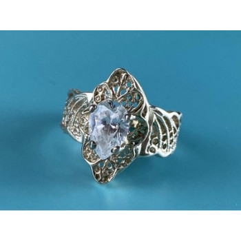 925 Sterling Silver White CZ Openwork  Ring Size 6.5
