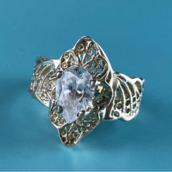 925 Sterling Silver White CZ Openwork Ring Size 6.5