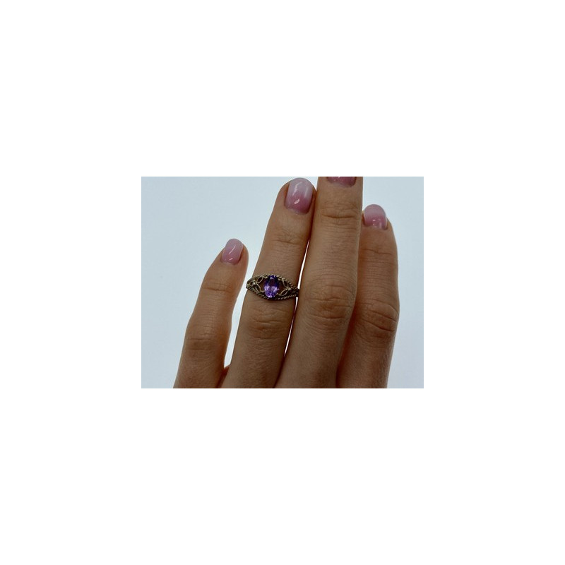 925 Sterling Silver Amethyst Openwork Ring Size 5.5