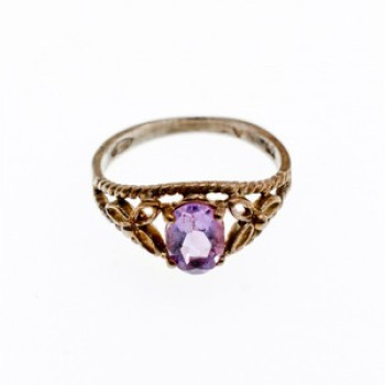925 Sterling Silver Amethyst Openwork Ring Size 5.5