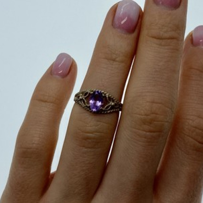 925 Sterling Silver Amethyst Openwork Ring Size 5.5