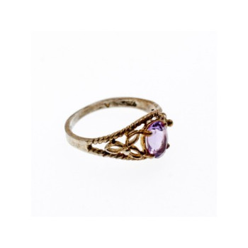 925 Sterling Silver Amethyst Openwork Ring Size 5.5