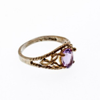 925 Sterling Silver Amethyst Openwork Ring Size 5.5