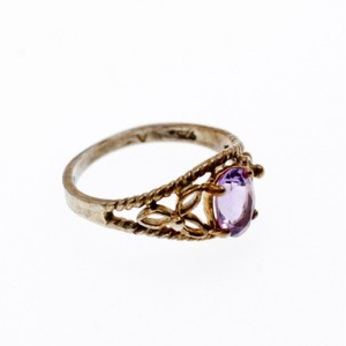 925 Sterling Silver Amethyst Openwork Ring Size 5.5
