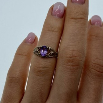 925 Sterling Silver Amethyst Openwork Ring Size 5.5