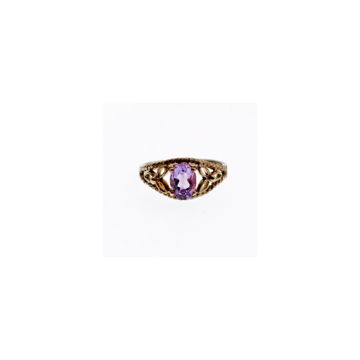 925 Sterling Silver Amethyst Openwork Ring Size 5.5
