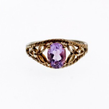 925 Sterling Silver Amethyst Openwork Ring Size 5.5