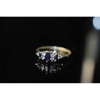 925 Sterling Silver Sapphire & CZ Ring Size 7