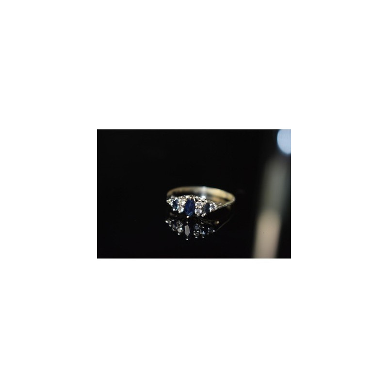 925 Sterling Silver Sapphire & CZ Ring Size 7