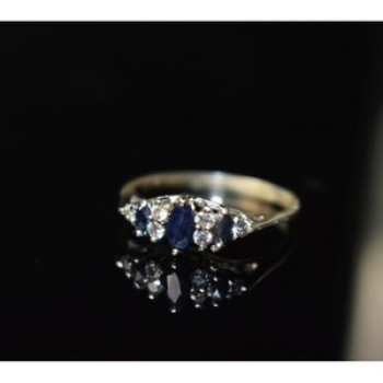 925 Sterling Silver Sapphire & CZ Ring Size 7