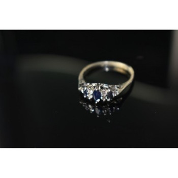 925 Sterling Silver Sapphire & CZ Ring Size 7