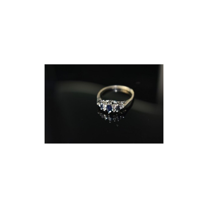 925 Sterling Silver Sapphire & CZ Ring Size 7