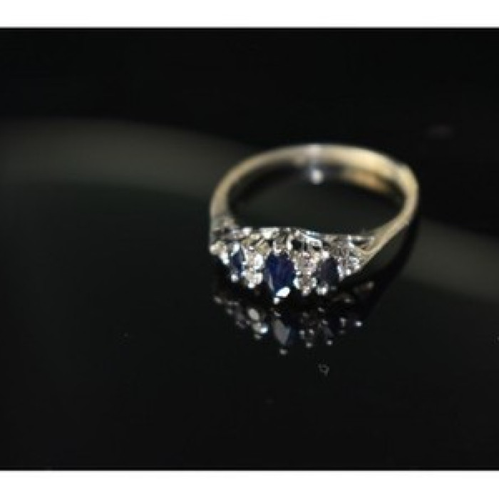 925 Sterling Silver Sapphire & CZ Ring Size 7