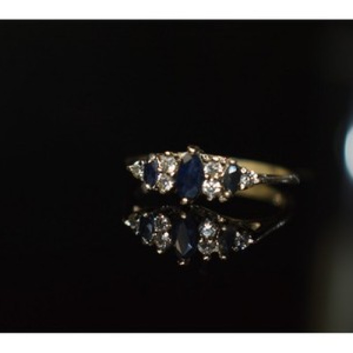 925 Sterling Silver Sapphire & CZ Ring Size 7