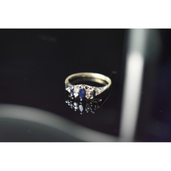 925 Sterling Silver Sapphire & CZ Ring Size 7