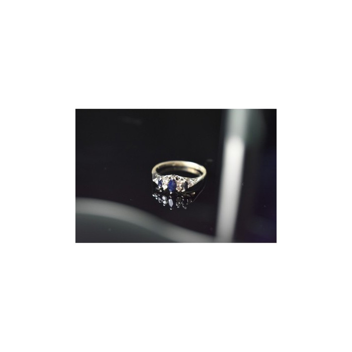 925 Sterling Silver Sapphire & CZ Ring Size 7