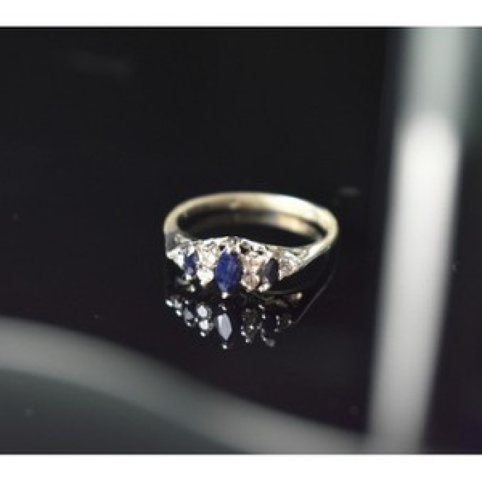 925 Sterling Silver Sapphire & CZ Ring Size 7