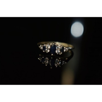 925 Sterling Silver Sapphire & CZ Ring Size 7