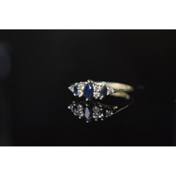 925 Sterling Silver Sapphire & CZ Ring Size 7