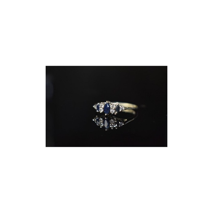 925 Sterling Silver Sapphire & CZ Ring Size 7